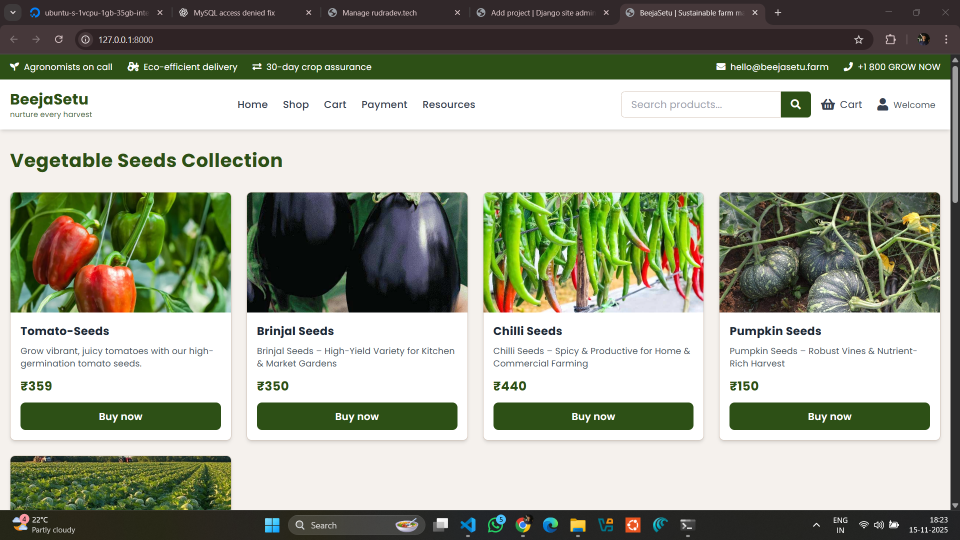 🌾 Beeja Setu: Bridging Farmers with the Future Beeja Setu is an innovative e-commerce platform designed to empower farmers by seamlessly connecting them with modern agricultural technology, quality inputs, and reliable market access. Rooted in the ethos